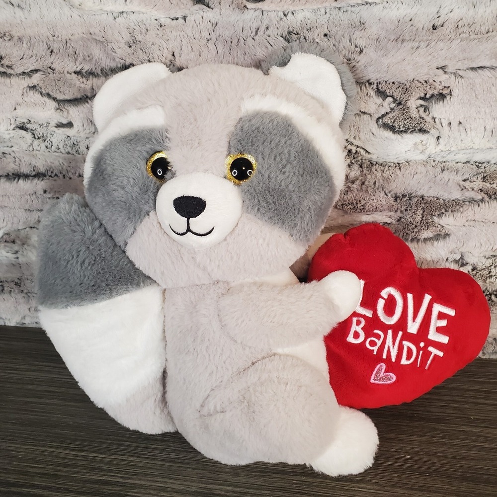 MTY International Valentines Raccoon Plush Stuffed Animal w/ Heart Love Bandit
